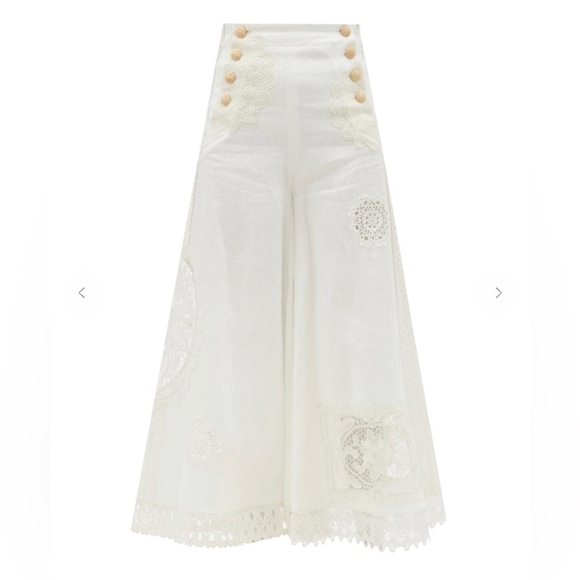 ZIMMERMANN Rhythmic Lace-Appliqué Culottes Linen-Voile Zimmermann Size 2 - Picture 10 of 15